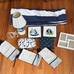 Nautical Baby/toddler Crib Bedding Set with Sailboat Decor - Navy, White, Green